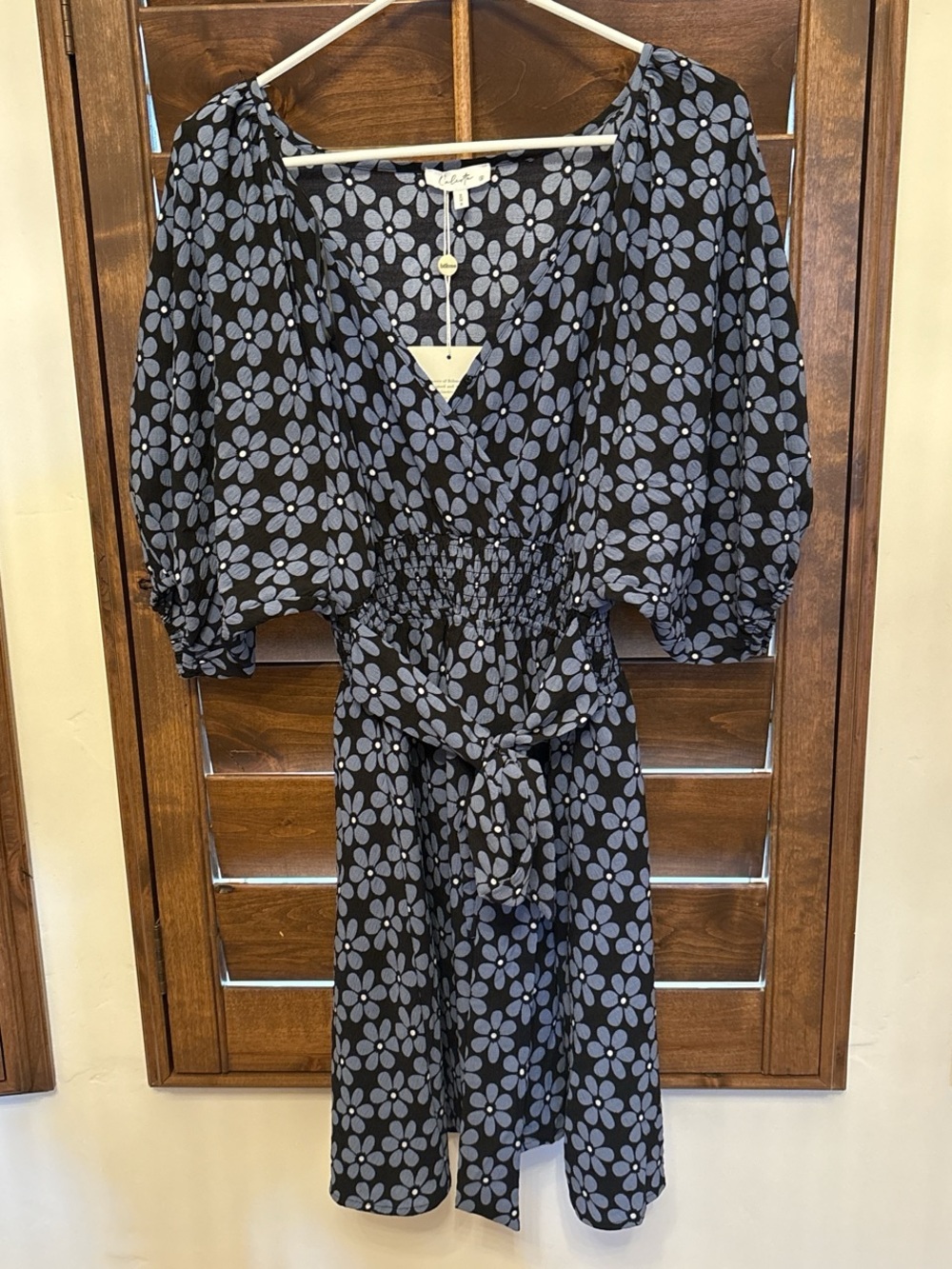 bohme Black Midi Dress with Blue Floral Print